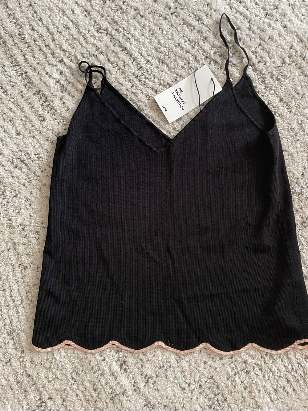 Zara knit Black Camisole with Contrasting Scalloped Hem